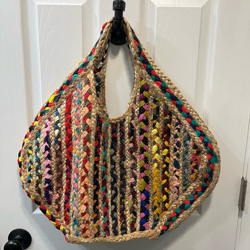 Jute and Recycled Cloth Woven Tote. Made in India